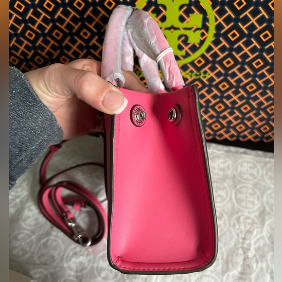 Tory Burch Mini Ella Bio Tote Bag Crossbody Pink Love - Picture 2 of 11